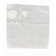 Vintage White Embroidered Linen Handkerchief Floral Cutwork Scalloped Edge