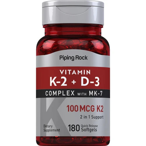 Complejo de Vitamina K-2 100 mcg con D3, 180 Cáps Blandas de Liberación Rápida