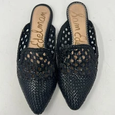 Sam Edelman Clara Black Woven Leather Mules, Size 6.5 Minimalist Resortwear