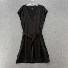 Nili Lotan Dress Small Black Relaxed Belted Shift Pockets Knee Length Minimalist