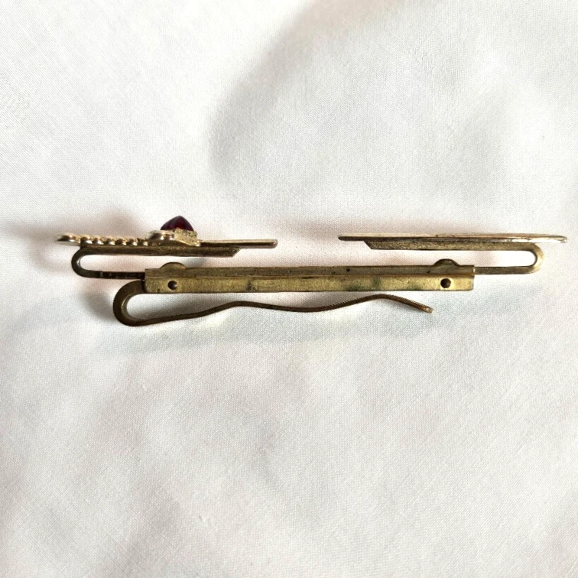 Vintage Hickok Simitar Sword Tie Bar/Cufflinks–Gold Tone-Red Stones – Adjustable - Image 4 of 4