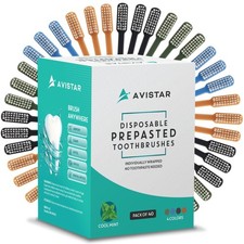 40 Prepasted Disposable Toothbrushes Individually Wrapped - Single Use Pre Pa...