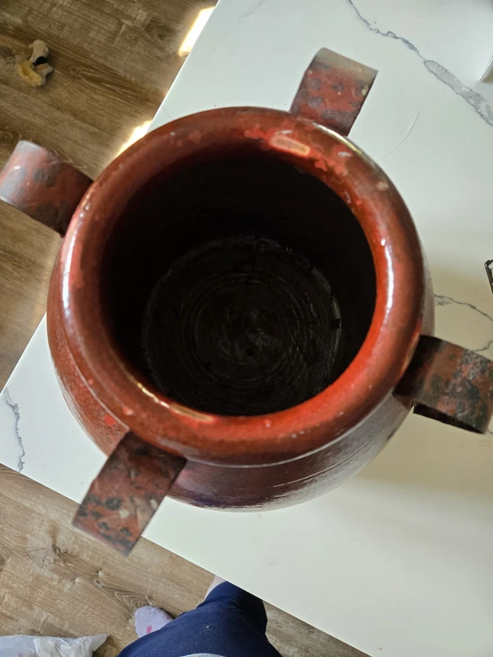 RAR Michael Aram großer glasierter Terrakotta Confit Topf mit Griffen bräunlich rot - Bild 3 von 4