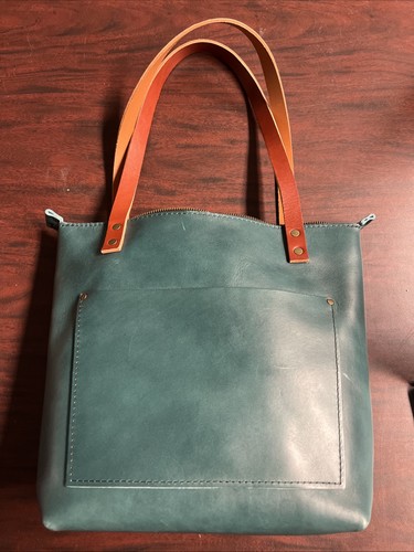Portland Leather Goods 'Almost Perfect' Zipper Tote Bag Purse - Small Blue Green