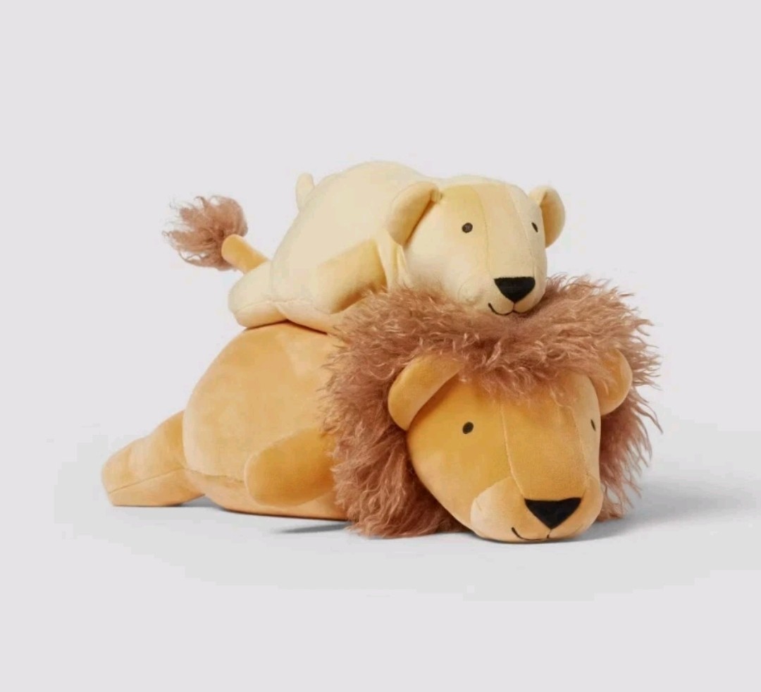 Pillowfort Lion and Baby Weighted Plush Kids' Throw Pillow Yellow