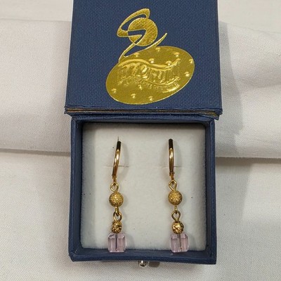 Vintage D'Aurum Gold Tone Pink Crystal Stardust Drop Earrings Australia