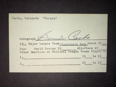 1975 RED SOX: Bernie Carbo, SIGNED Vintage 3x5 (VC)