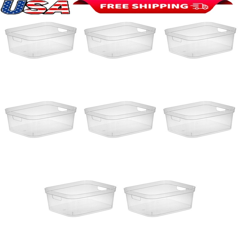 Clear Storage Bins 8-Pack with Easy Access Handles for Multi-Purpose Organizing