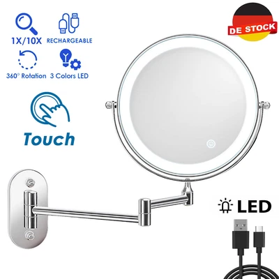 LED Kosmetikspiegel 10 Fach Vergrößerung Schminkspiegel Doppelseitig Dimmbar USB - Bild 1 von 4