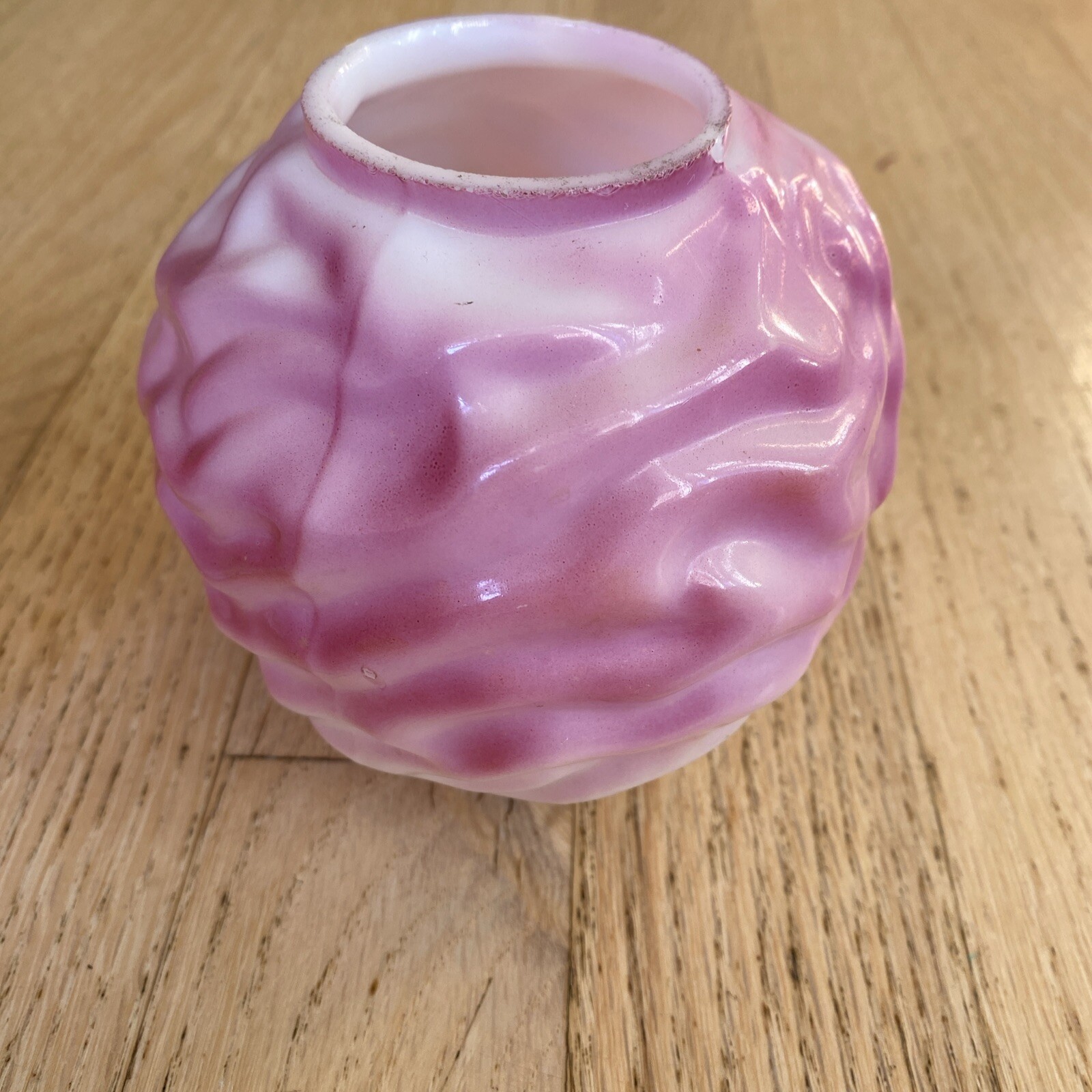 Antique Miniature Oil Lamp Pink Satin Glass Drape Pattern, Early 1900s