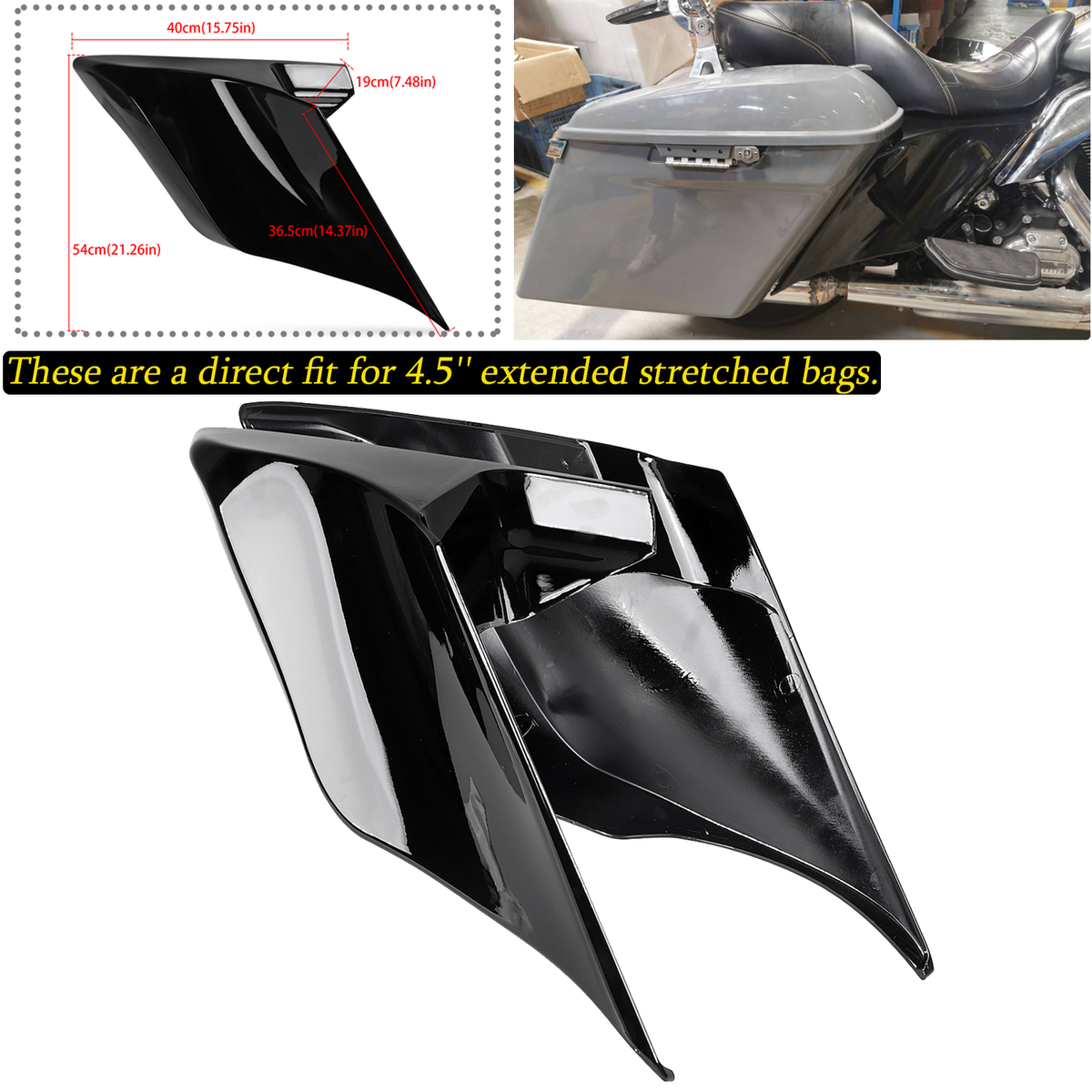 Vivid Black Stretched Extended Side Cover Panel For Harley Street