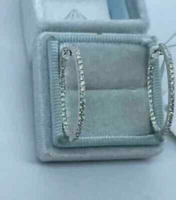 1.50Ct Lab-Created Diamond Huggie Hoop Women's Earrings 14K White Gold Finish