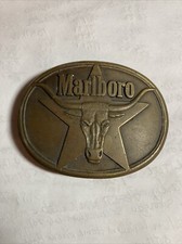 Vintage 1987 Marlboro Belt Buckle Solid Brass Phillip Morris Longhorn Steer Star