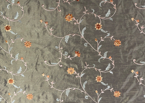 Cortina de tela bordada floral oliva de 8 metros persiana romana artesanal - Imagen 2 de 6