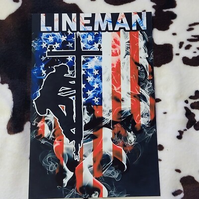 Electrical Lineman American Flag Retro Tin Sign Door Home Wall Decor Metal