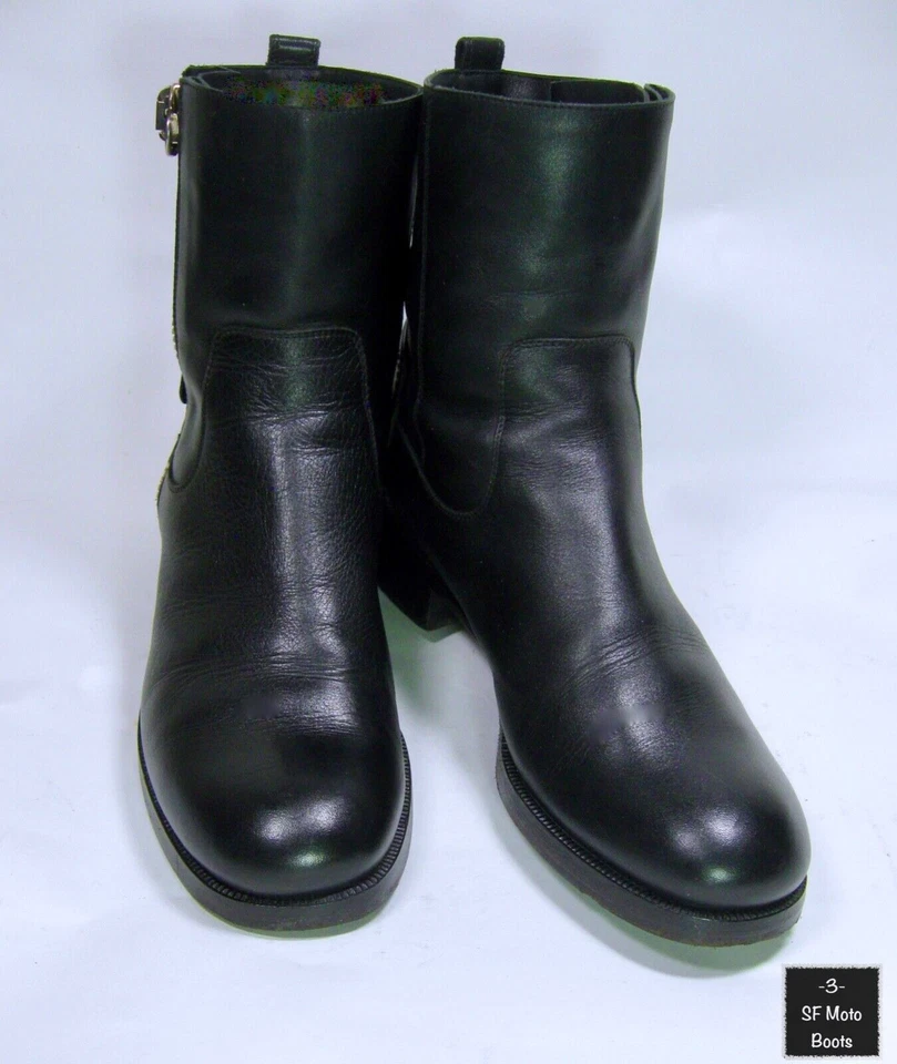 Botas de Moto Salvatore Ferragamo Femininas Couro de Bezerro Preto-Lado Zíper 6.5C Itália - Imagem 4 de 4