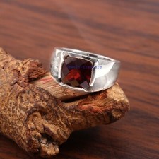 Natural Garnet Gemstone with 925 Sterling silver Ring for Men's 8997