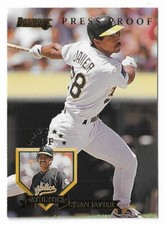 1995 Donruss Baseball Stan Javier Press Proof Card #485 Oakland Athletics