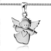 Kinder Baby Taufe Echt Gold 585 WeißGold Herz Schutz Engel Mit Silber Kette 925