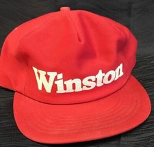 Vintage WINSTON Trucker Hat cap White Red Flat Bill Snapback Made In USA