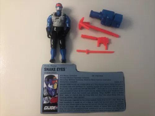 1991 Snake Eyes Near Complete GI Joe Figure Blue With Accessories, Filecard