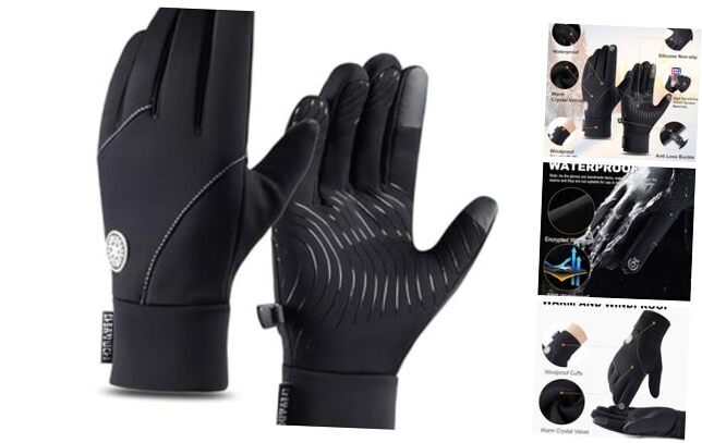 Winter Gloves for Men Women, Waterproof Gloves, Touch Screen Gloves, Large