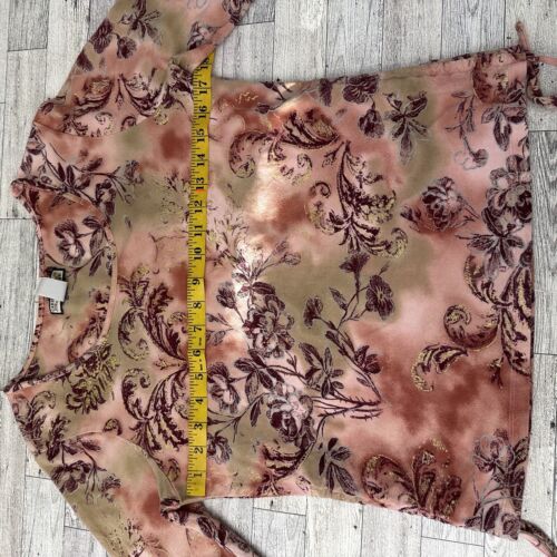 Caribbean Joe Womens Hawaiian Floral Shirt Round Neck Ruched Ties Size M - Picture 3 of 8
