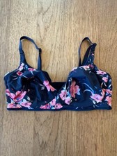 SOMA Navy Blue Floral SMALL Embraceable Reversible Bralette Bra Unlined