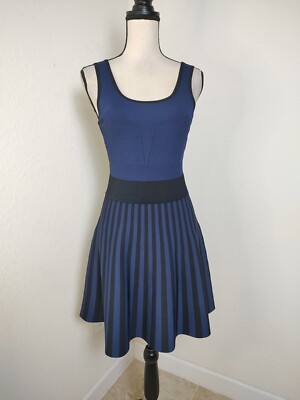Guess Los Angeles fit and flare Black And Blue Striped Bandage Dress M A5B2  | eBay