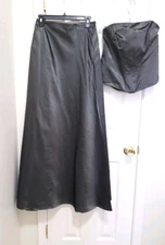 Y2K After Six LONG Formal 2pc SET Strapless Corset Top Skirt 10 Metallic Silver