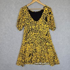 Desigual Dress Womens Medium Yellow Black Leopard Print Jersey Short Sleeve 