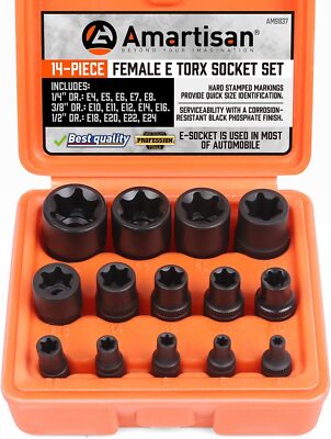 14 Pcs Female E-Torx Star Socket Set/Rail,1/4'' 3/8'' 1/2'' Drive,E24 External...