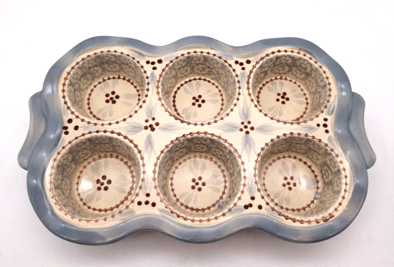 Temptations by Tara Old World Gray Cranberry Ceramic 6 Muffin Cupcake Pan
