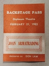 VINTAGE SATIN JOAN ARMATRADING BACKSTAGE PASS ORPHEUM THEATRE FEBRUARY 21, 1982