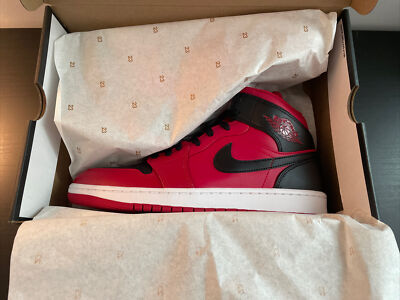 Nike Air Jordan 1 Mid Reverse Bred Black Red Shoes Men's Size 10