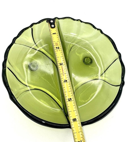 Vintage Green Glass Divided Serving Dish Mid-Century Depression Candy Jewelry - Picture 6 of 6