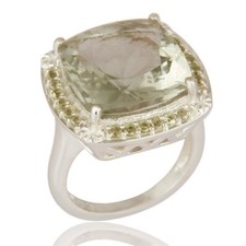Natural Green Amethyst Solitaire Ring Peridot Sterling Silver Birthstone Jewelry