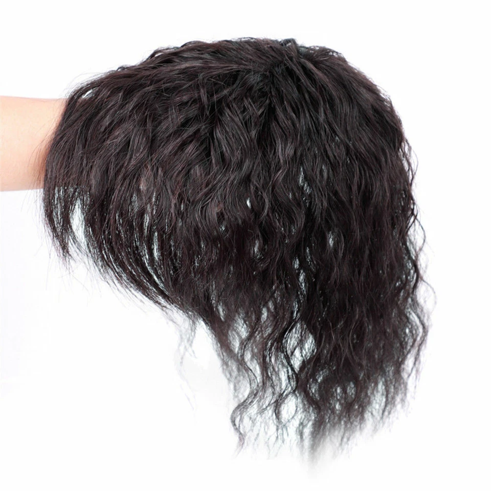 100% Human Hair Curly Toupee Topper Women Clip in Hairpiece Top Piece with Bangs - Image 2 of 4