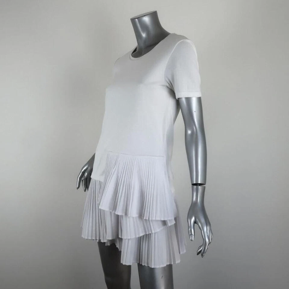 Vestido Camiseta Thakoon Blanco Plisado Algodón Talla Extra Pequeño Manga Corta Mini Foto 2 de 4