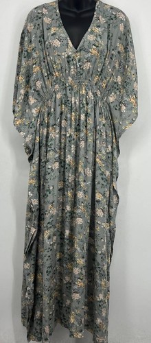 Natural Life Womens Green Floral Sanibel Kaftan Dress Medium NEW Kimono Sleeve