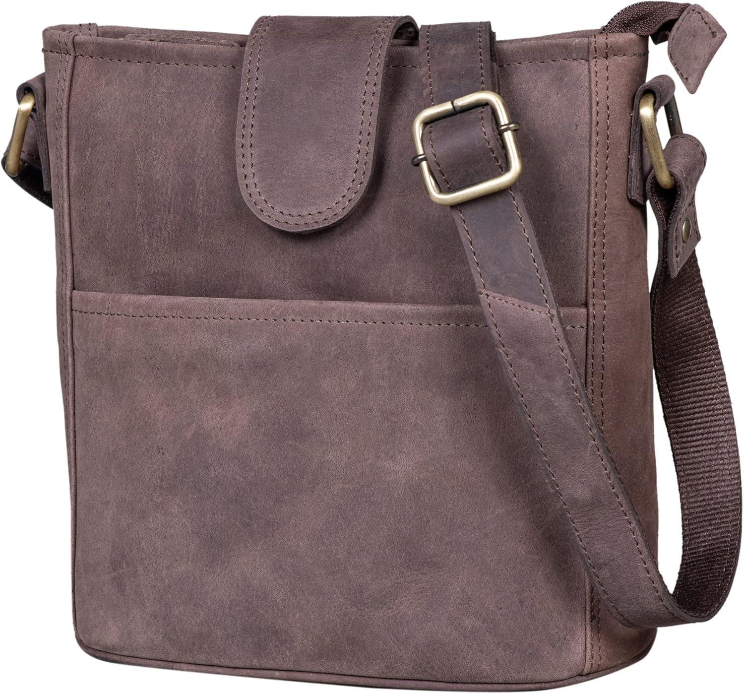 Leather Crossbody Bag - Vintage Genuine Buffalo Leather Handbag - Shoulder Messe