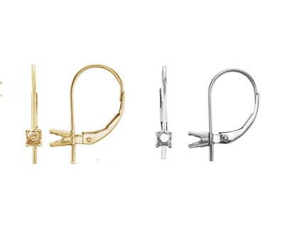 14K Solid Gold Leverback Earrings w/Stone Mount Setting Peg for 4-10mm  Pearl