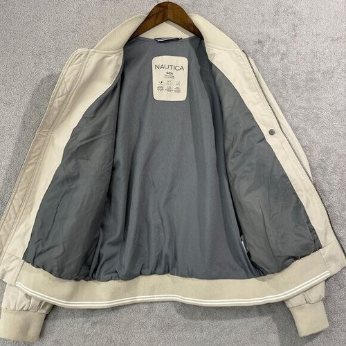 NWOT Nautica Mens S Beige Bomber Jacket With Wind & Water Resistance Stretch - Picture 6 of 7