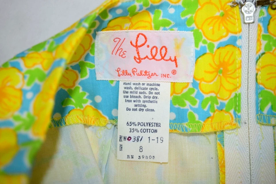 Falda Flores Vintage Lilly Pulitzer Talla S/M W25" Años 60 70 Amarillo Azul Verde Foto 4 de 4