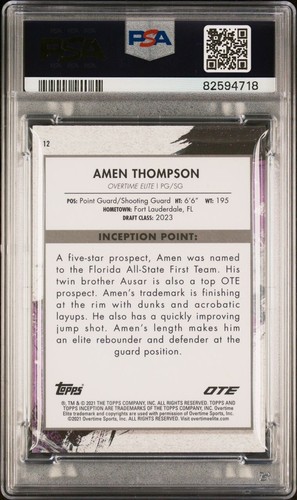 2021 TOPPS INCEPTION OTEOVERTIME ELITE 12 AMENTHOMPSON ORANGE 20/50 PSA 9 - Picture 2 of 3