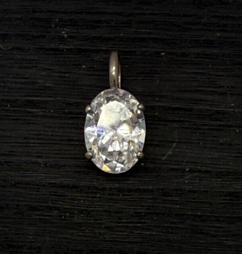 Vintage großer ovaler Zirkonia mit Zirkonia CZ Sterlingsilber 925 Anhänger