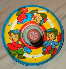 Old Vintage Child's Spinning Toy Top Tin Litho Bears Playing Baseball OHIO ART