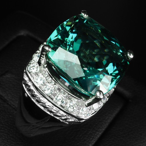 Gorgeous Lagoon Blue Tourmaline 14.20Ct 925 Sterling Silver Handmade Halo Rings - Picture 3 of 9