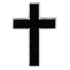CHRISTIAN CROSS iron-on PATCH embroidered BLACK WHITE CRUCIFIX JESUS BIKER new 