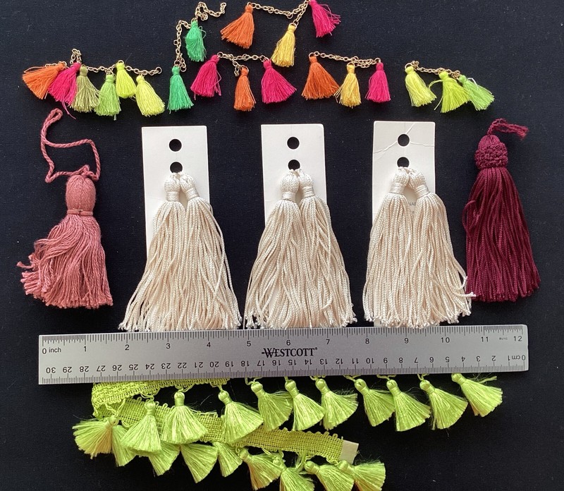Lot of 29 Tassels and Various Sizes Plus Trim